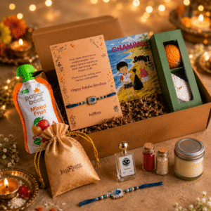 hamsa rakhi gift set with handmade soy wax - rakhi gift for brothers