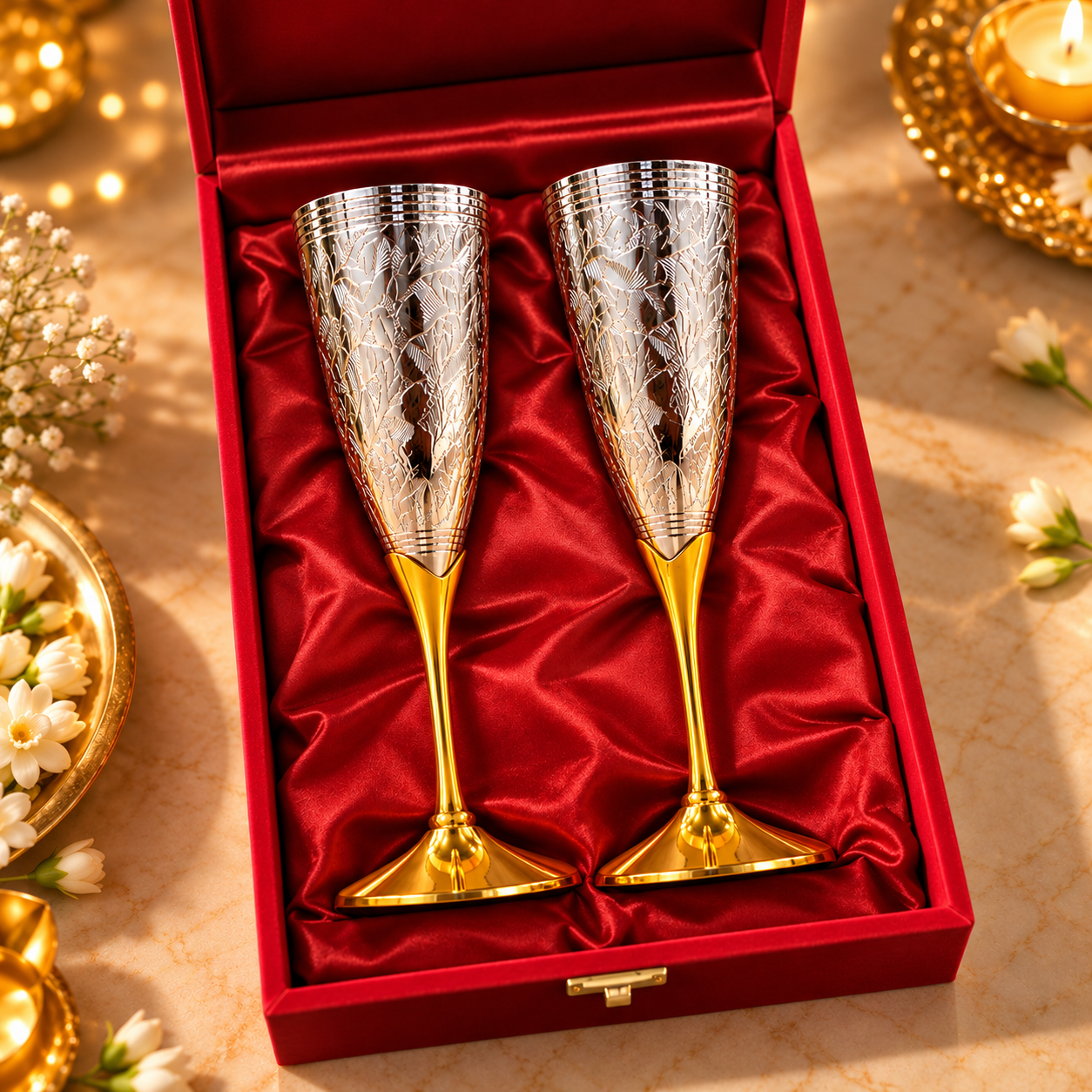 premium flute glasses in velvet gift box - jagmugg - Diwali gift