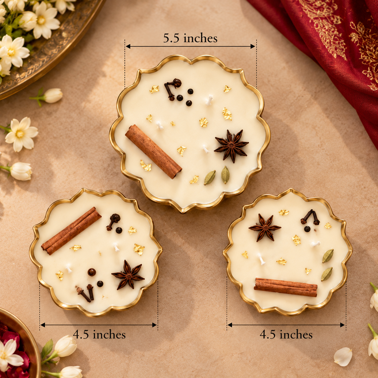 Premium Scented Lotus Urli Candle Diwali Hamper - Set of 3 - Image 3