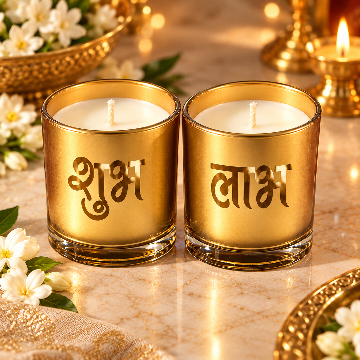 Shubh Laabh Scented Soy Wax Candles - Set of 2 - Image 3