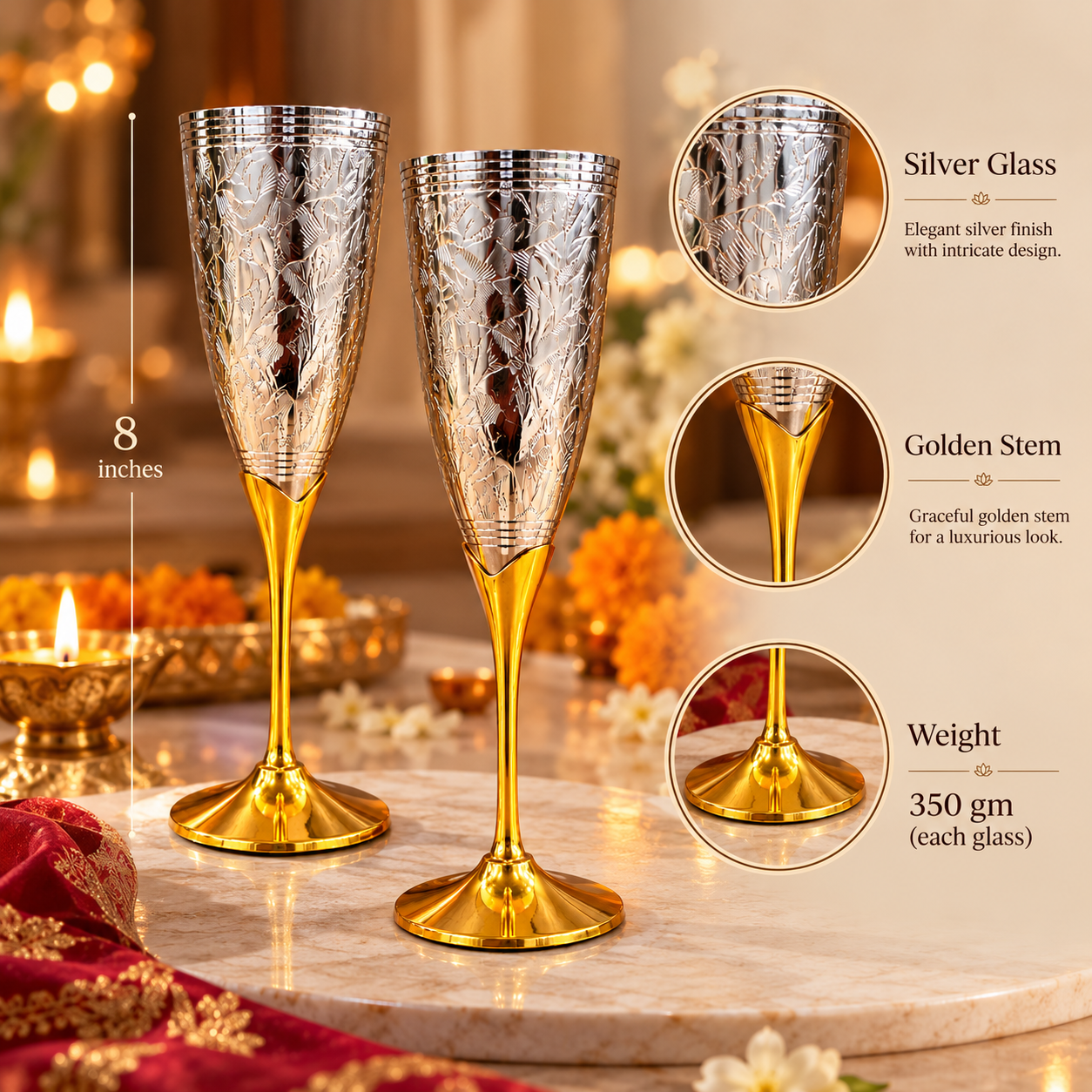 Premium Engraved Champagne Flute Glasses in Velvet Box - Set of 2 - Image 3
