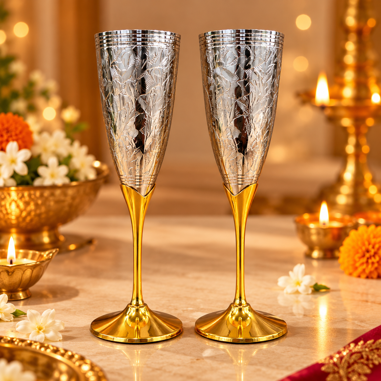 Premium Engraved Champagne Flute Glasses in Velvet Box - Set of 2 - Image 4