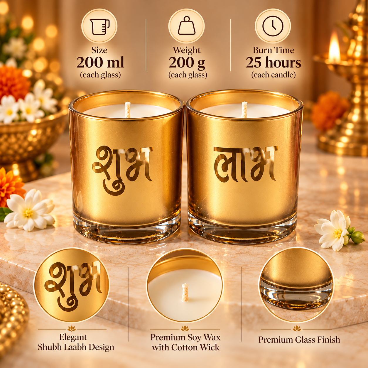 Shubh Laabh Scented Soy Wax Candles - Set of 2 - Image 2